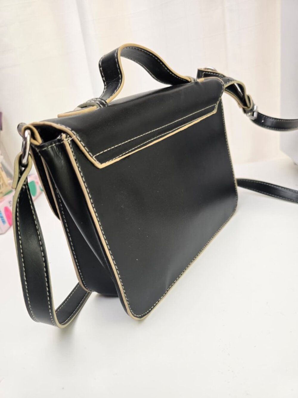 TOPSHOP Black Leather Satchel Bag – Adjustable Strap & Buckle Detail - Picture 10 of 17